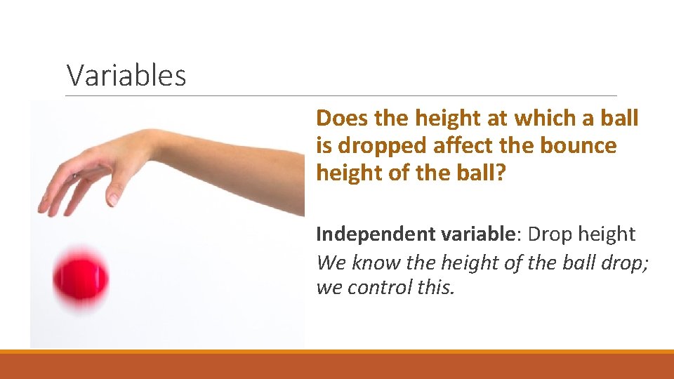 Variables Does the height at which a ball is dropped affect the bounce height