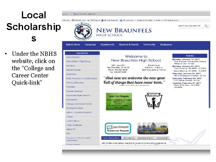 Local Scholarship s • Under the NBHS website, click on the “College and Career