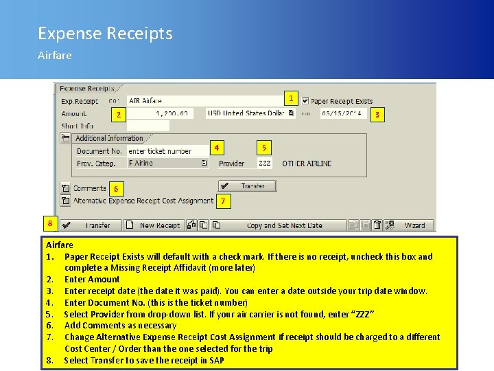 Expense Receipts Airfare 1 2 3 4 5 6 7 8 Airfare 1. Paper