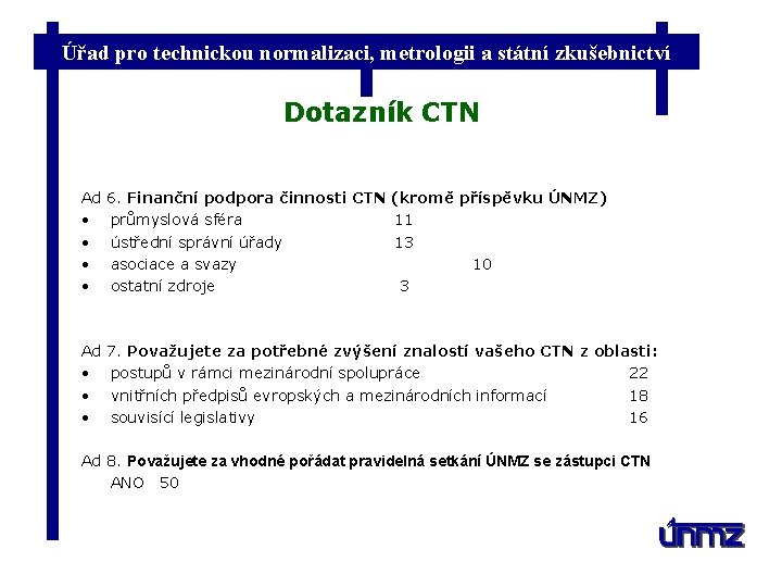 Úřad pro technickou normalizaci, metrologii a státní zkušebnictví Dotazník CTN Ad • • 6.