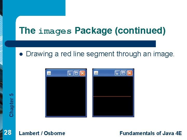 The images Package (continued) Drawing a red line segment through an image. Chapter 5