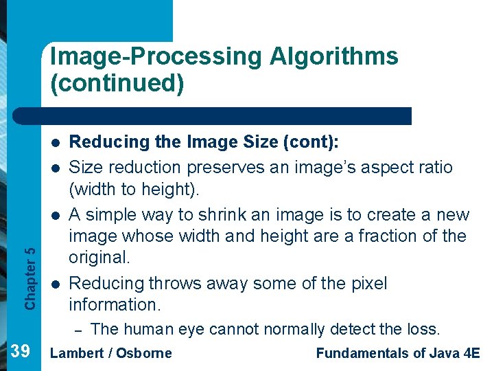 Image-Processing Algorithms (continued) l l Chapter 5 l l Reducing the Image Size (cont):