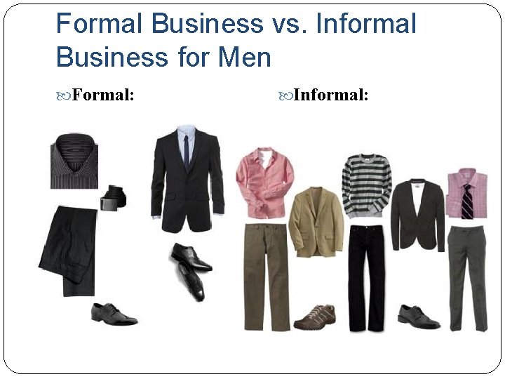 Formal Business vs. Informal Business for Men Formal: Informal: 