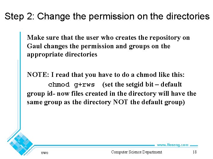 Step 2: Change the permission on the directories Make sure that the user who