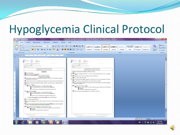 Hypoglycemia Clinical Protocol 