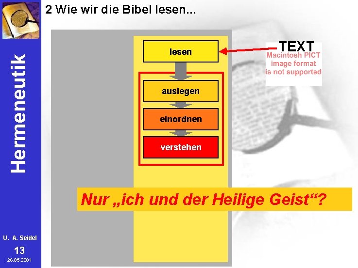 Hermeneutik 2 Wie wir die Bibel lesen. . . lesen TEXT auslegen einordnen verstehen