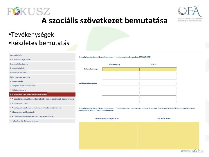 A szociális szövetkezet bemutatása • Tevékenységek • Részletes bemutatás 