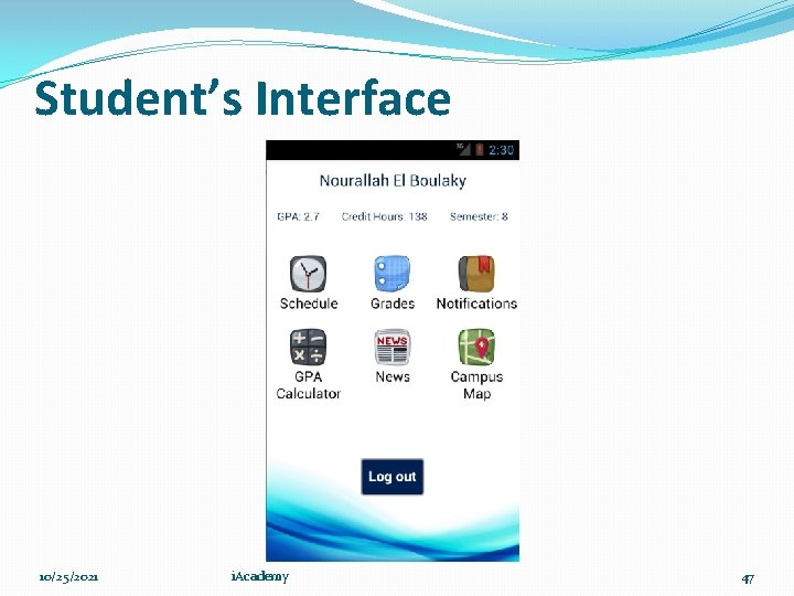 Student’s Interface 10/25/2021 i. Academy 47 
