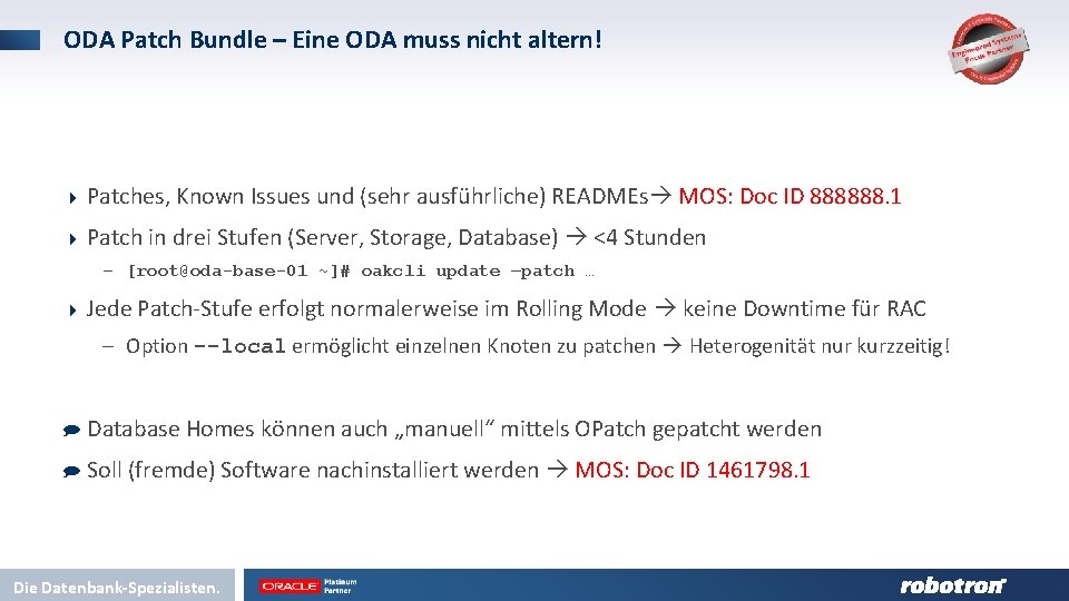 ODA Patch Bundle – Eine ODA muss nicht altern! 4 Patches, Known Issues und