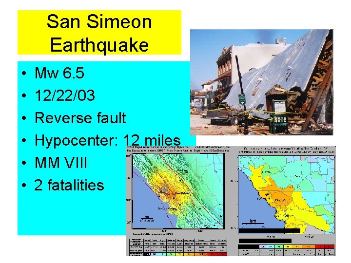 San Simeon Earthquake • • • Mw 6. 5 12/22/03 Reverse fault Hypocenter: 12