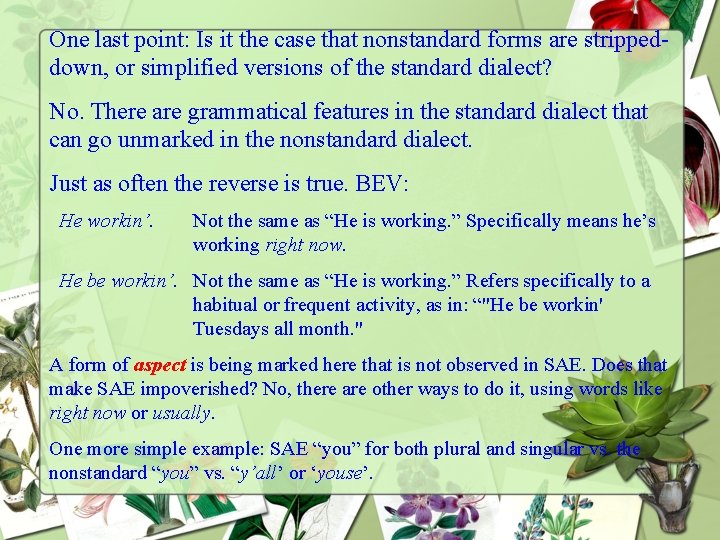 One last point: Is it the case that nonstandard forms are strippeddown, or simplified