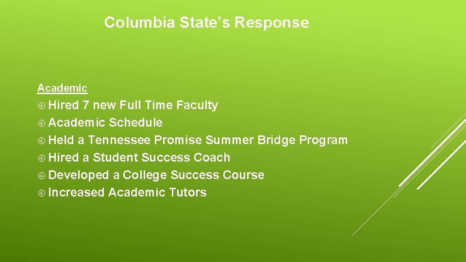 Columbia State’s Response Academic Hired 7 new Full Time Faculty Academic Schedule Held a