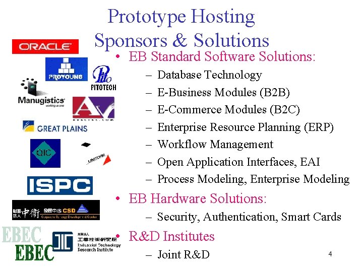 Prototype Hosting Sponsors & Solutions • EB Standard Software Solutions: – – – –