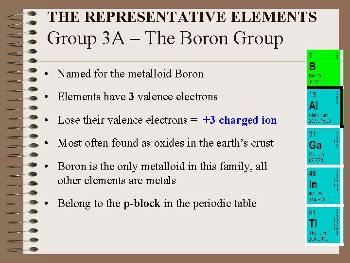 THE REPRESENTATIVE ELEMENTS Group 3 A – The Boron Group • Named for the