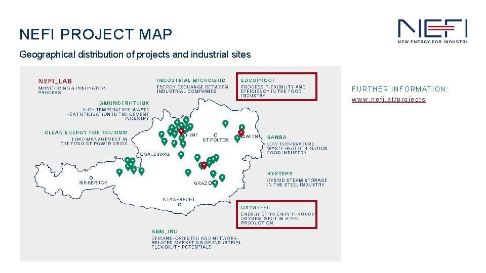 NEFI PROJECT MAP Geographical distribution of projects and industrial sites FURTHER INFORMATION: www. nefi.