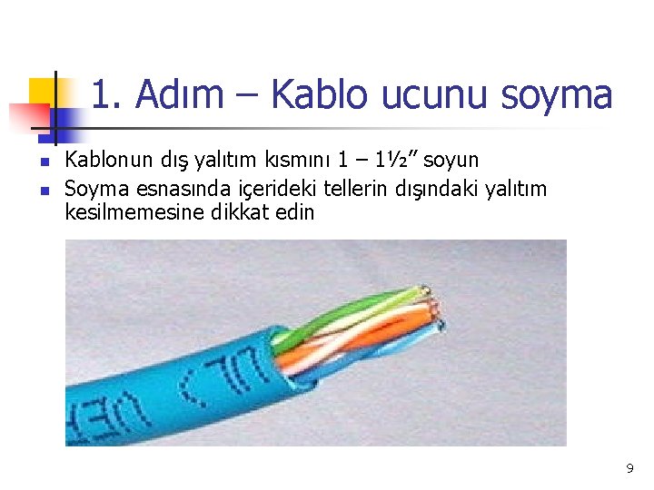 1. Adım – Kablo ucunu soyma n n Kablonun dış yalıtım kısmını 1 –