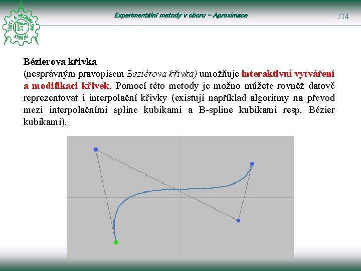 Experimentální metody v oboru – Aproximace Bézierova křivka (nesprávným pravopisem Beziérova křivka) umožňuje interaktivní