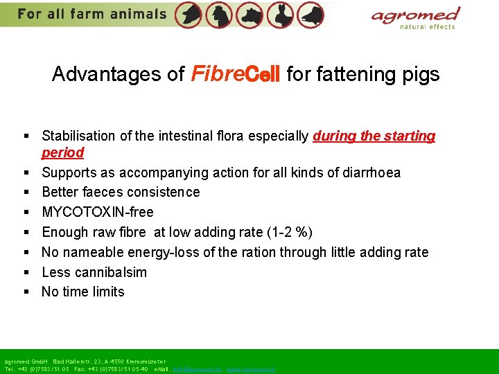 Advantages of Fibre. Cell for fattening pigs § Stabilisation of the intestinal flora especially