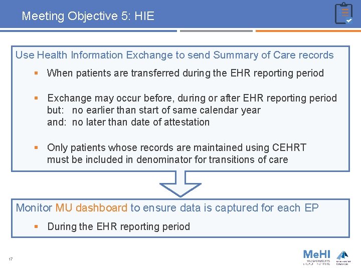 Meeting Objective 5: HIE Use Health Information Exchange to send Summary of Care records