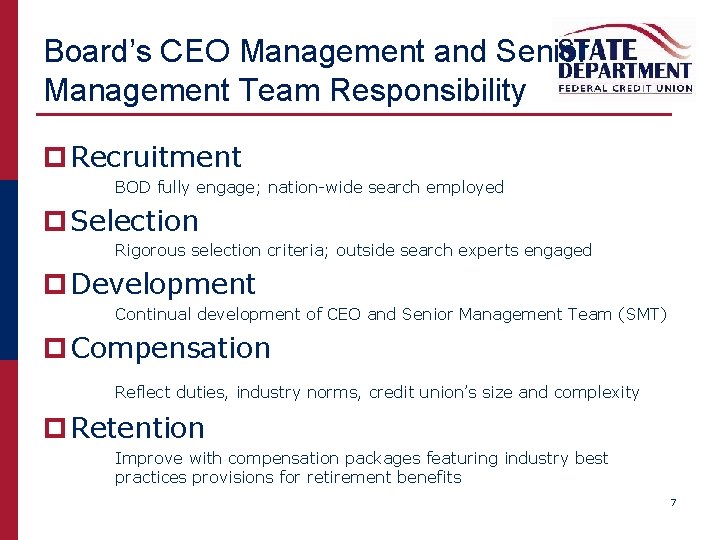 Board’s CEO Management and Senior Management Team Responsibility p Recruitment BOD fully engage; nation-wide