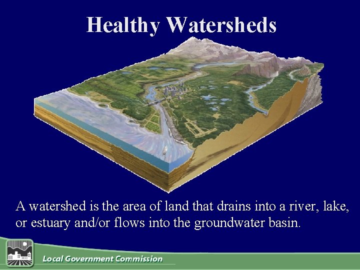 Healthy Watersheds A watershed is the area of land that drains into a river,