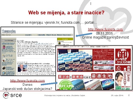 Web se mijenja, a stare inačice? Stranice se mijenjaju: vjesnik. hr, fusnota. com, .