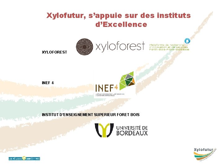 Xylofutur, s’appuie sur des instituts d’Excellence XYLOFOREST INEF 4 INSTITUT D’ENSEIGNEMENT SUPERIEUR FORET BOIS