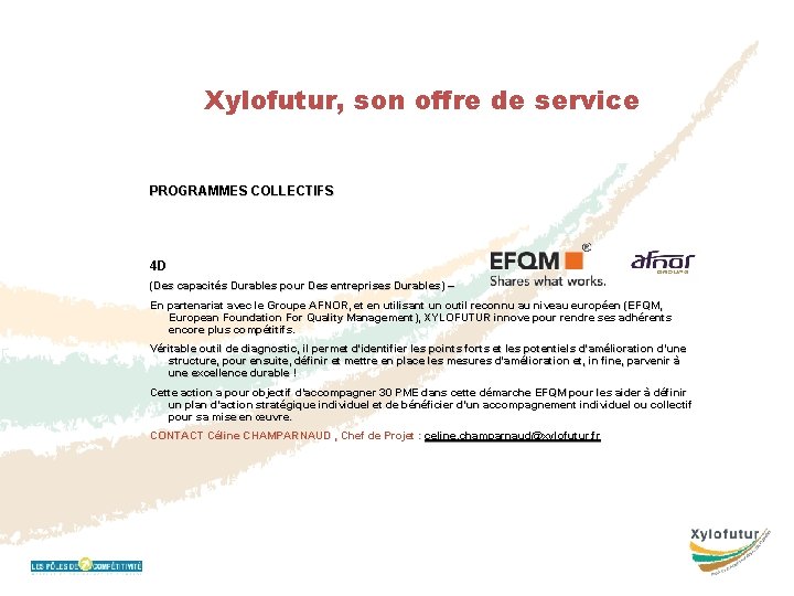 Xylofutur, son offre de service PROGRAMMES COLLECTIFS 4 D (Des capacités Durables pour Des