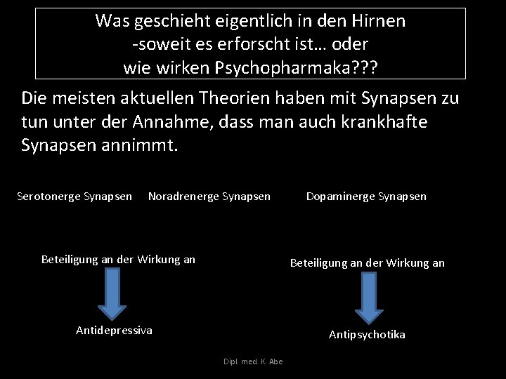 Was geschieht eigentlich in den Hirnen -soweit es erforscht ist… oder wie wirken Psychopharmaka?