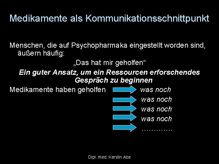 Medikamente als Kommunikationsschnittpunkt Menschen, die auf Psychopharmaka eingestellt worden sind, äußern häufig: „Das hat