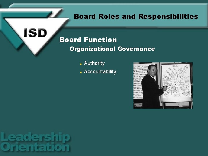 Board Roles and Responsibilities Board Function Organizational Governance l Authority l Accountability 