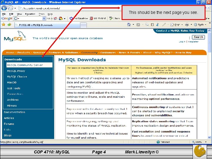 This should be the next page you see. COP 4710: My. SQL Page 4