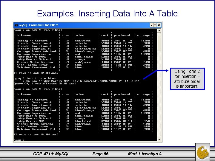 Examples: Inserting Data Into A Table Using Form 2 for insertion – attribute order