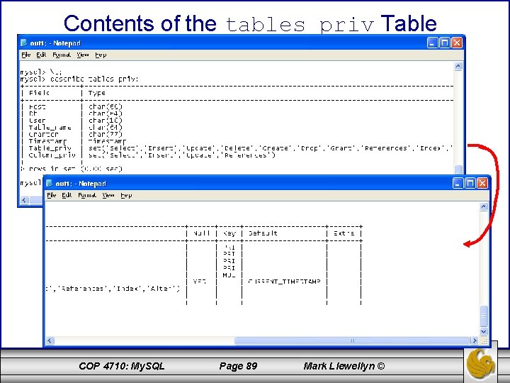 Contents of the tables_priv Table COP 4710: My. SQL Page 89 Mark Llewellyn ©
