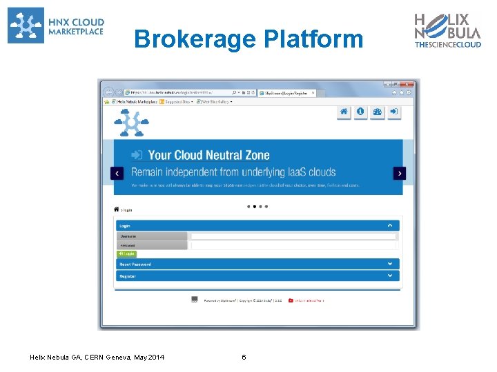 Brokerage Platform Helix Nebula GA, CERN Geneva, May 2014 6 