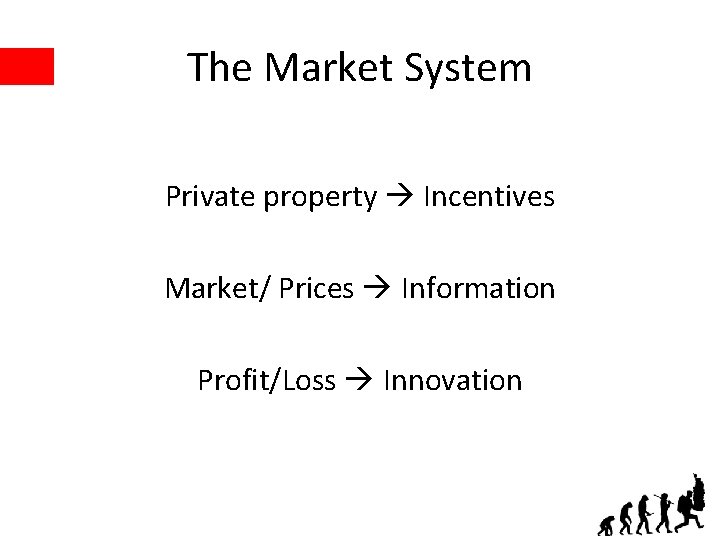 The Market System Private property Incentives Market/ Prices Information Profit/Loss Innovation 