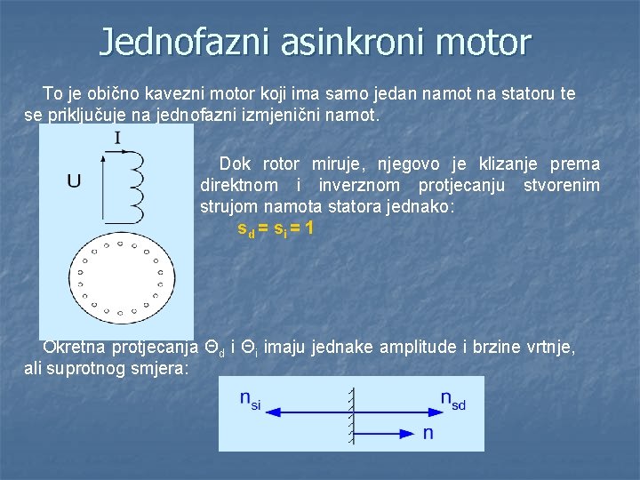 Jednofazni asinkroni motor To je obično kavezni motor koji ima samo jedan namot na