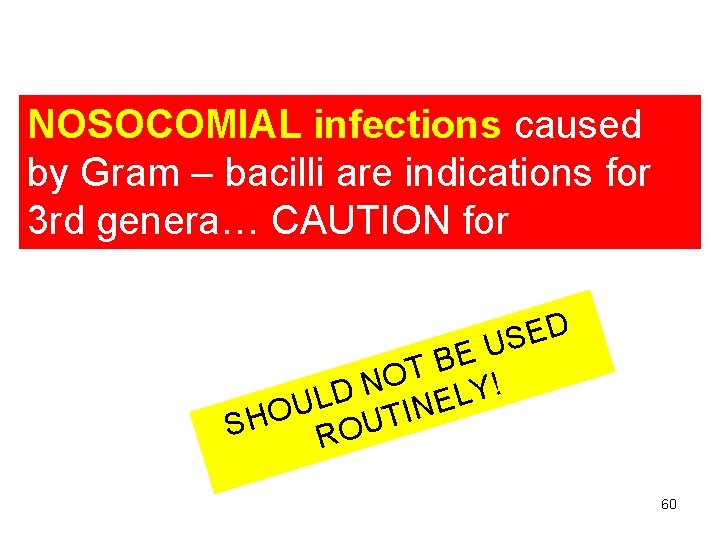 NOSOCOMIAL infections caused by Gram – bacilli are indications for 3 rd genera… CAUTION