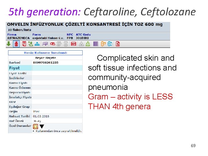 5 th generation: Ceftaroline, Ceftolozane Complicated skin and soft tissue infections and community-acquired pneumonia