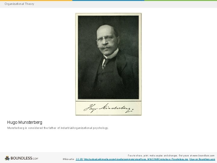 Organizational Theory Hugo Munsterberg is considered the father of industrial/organizational psychology. Free to share,