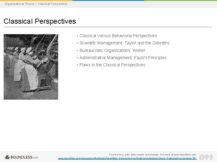 Organizational Theory > Classical Perspectives • Classical Versus Behavioral Perspectives • Scientific Management: Taylor