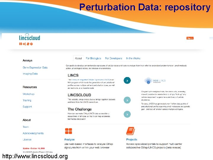 Perturbation Data: repository http: //www. lincscloud. org 
