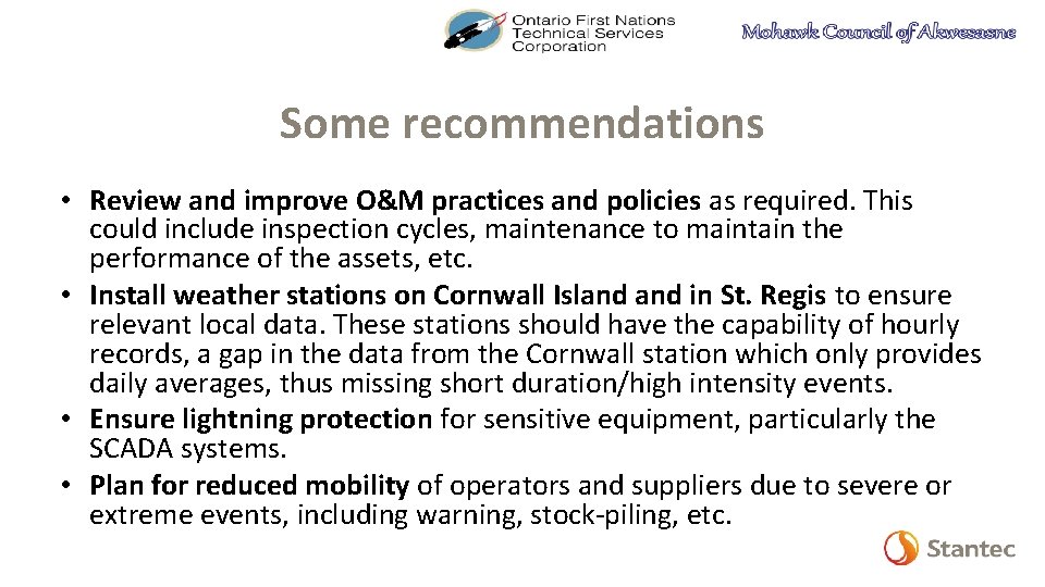 Some recommendations • Review and improve O&M practices and policies as required. This could