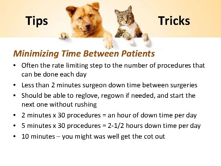 Tips Tricks Minimizing Time Between Patients • Often the rate limiting step to the
