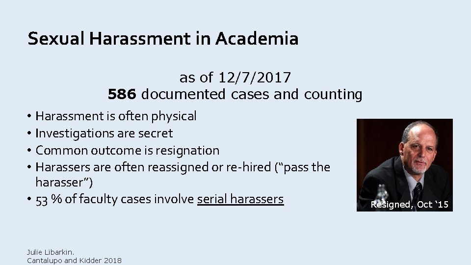 Sexual Harassment in Academia as of 12/7/2017 586 documented cases and counting • Harassment