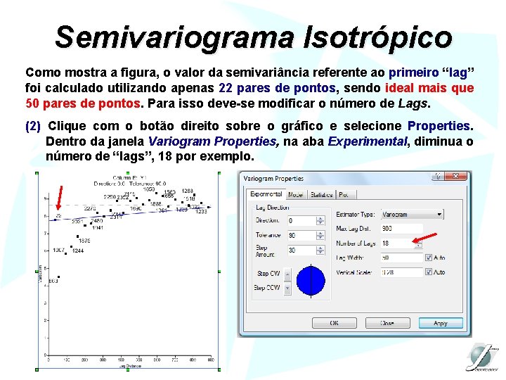 Semivariograma Isotrópico Como mostra a figura, o valor da semivariância referente ao primeiro “lag”