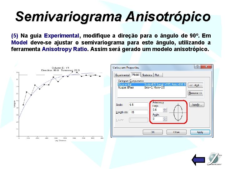 Semivariograma Anisotrópico (5) Na guia Experimental, modifique a direção para o ângulo de 90º.