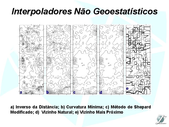 Interpoladores Não Geoestatísticos a b c d e a) Inverso da Distância; b) Curvatura