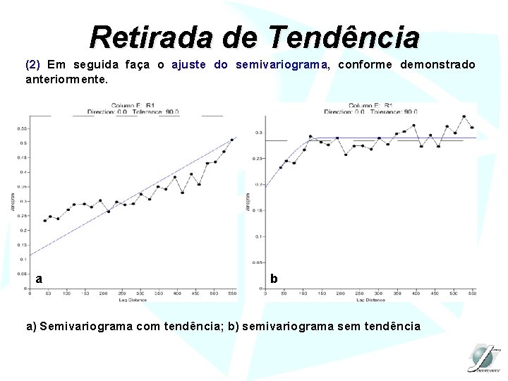 Retirada de Tendência (2) Em seguida faça o ajuste do semivariograma, conforme demonstrado anteriormente.