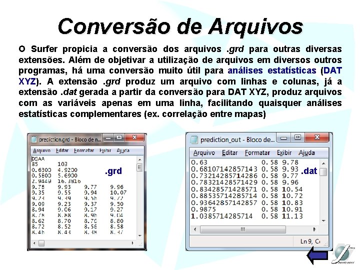 Conversão de Arquivos O Surfer propicia a conversão dos arquivos. grd para outras diversas